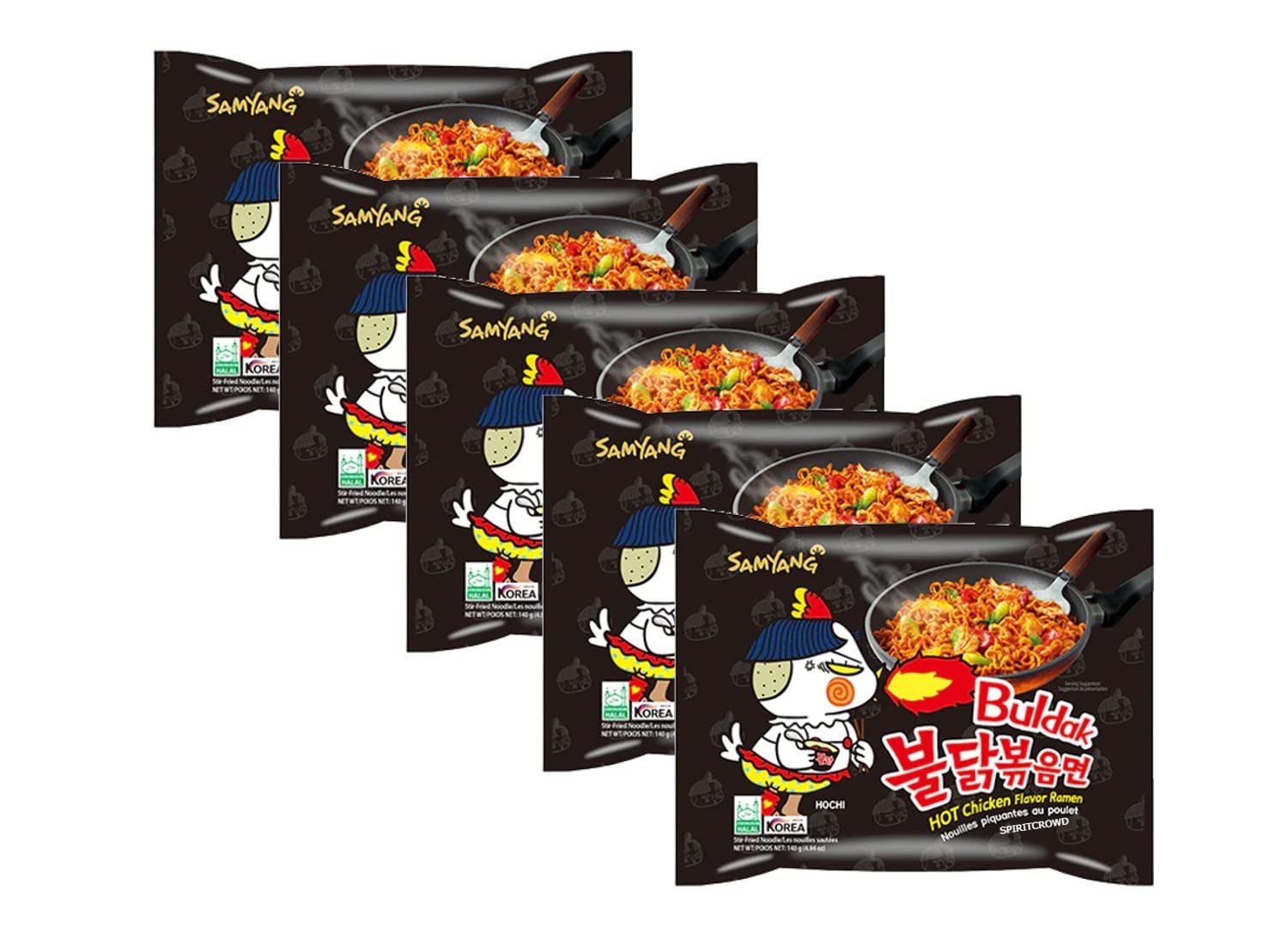 Samyang Korean Buldak Noodle Set - Hot Chicken Flavour Korean Style Instant Ramen Spicy Challenge Halal 700g (Pack of 5) - Image 3