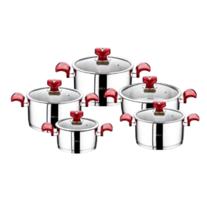 OMS 10PC CYLINDER STAINLESS STEEL SET RED HANDLE