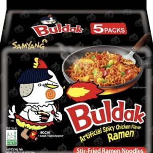 Samyang Korean Buldak Noodle Set - Hot Chicken Flavour Korean Style Instant Ramen Spicy Challenge Halal 700g (Pack of 5)